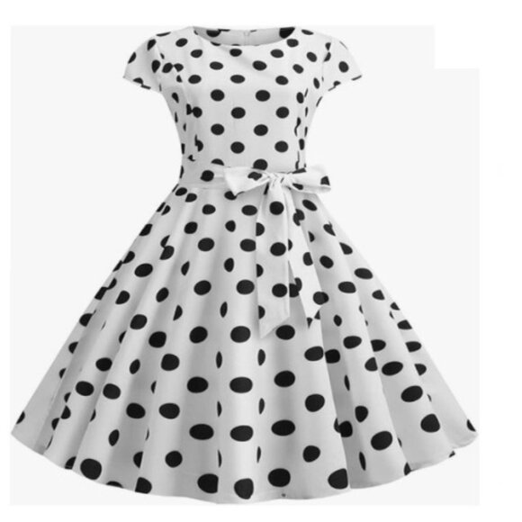 Women's Dress Retro Vintage Swing 1950's Short Sleeve Pokadot Print - Picture 1 of 7